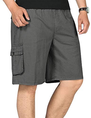 Men's Casual Cargo Shorts with Elastic Waist — Dark Grey