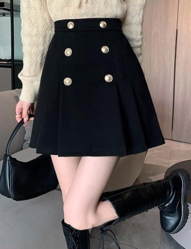 High Waisted Wool Mini Skirt for Women A Line Pleated Cute Skirt