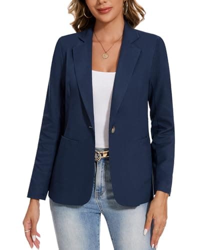 MINTLIMIT Women's Linen-Cotton Blazer Jacket with Pockets — Navy