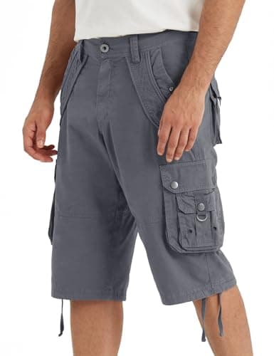 Rejork Mens Cargo Shorts with 8 Pockets Outdoor Casual Hiking — Steel Grey