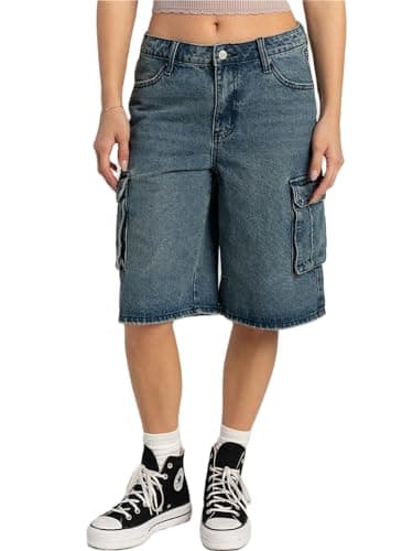 Alyweatry Y2K Loose Denim Bermuda Shorts for Women — Cargo Jorts Vintage Blue