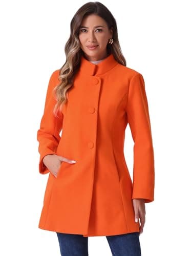 Allegra K Women's Mid-Long Winter Stand Collar Overcoat — Light Orange