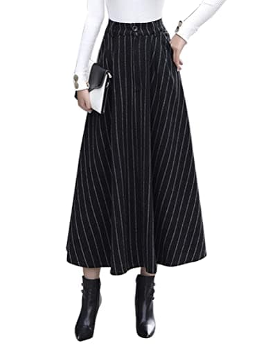 IDEALSANXUN Women's High Waist Vintage Pleated Long Wool Skirts