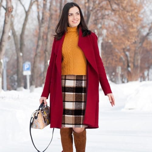 2-Pack Women's Wool Plaid Midi Skirts for Fall/Winter 2024