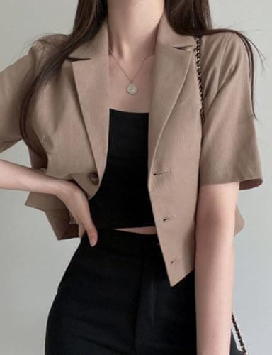 IDEALSANXUN Women's Linen Cropped Blazer