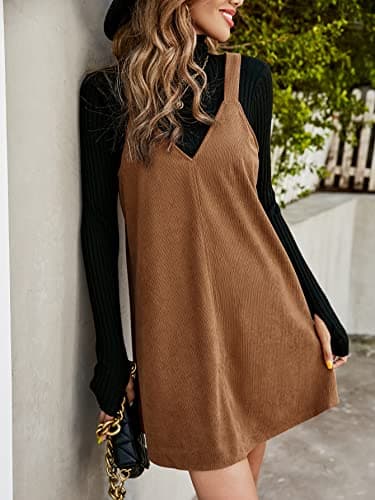 MakeMeChic Women's Casual V-Neck Short Pinafore Dress