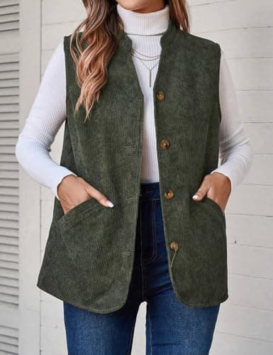 IDEALSANXUN Women's Corduroy Vest for Fall Winter Casual Button-Up Sleeveless Tops
