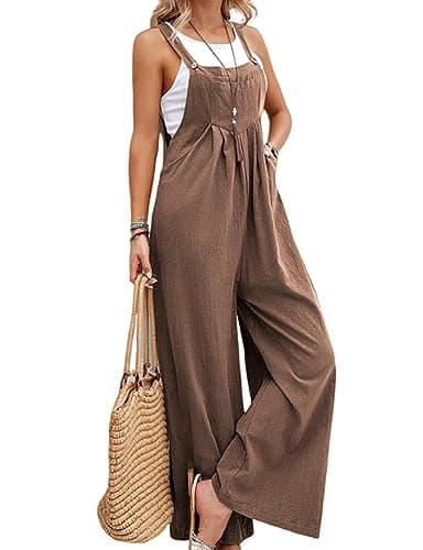 Wide Leg Overalls for Women — Brown