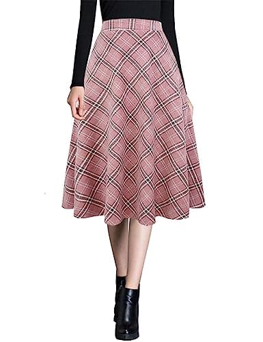 Ylingjun Warm Wool Midi Skirts for Winter Fall — Pink