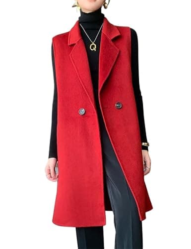 IDEALSANXUN Women's Long Wool Sleeveless Blazer Jacket