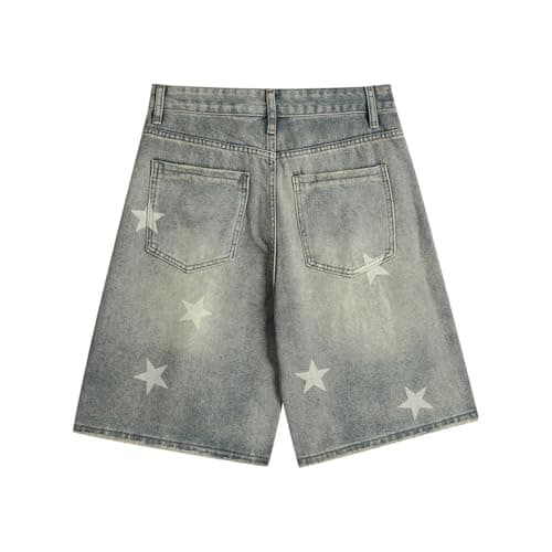 IDEWO Y2K Star Baggy Jorts Wide Leg Unisex Jeans Shorts Grunge Pants