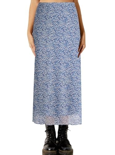 Avanova Bohemian Ditsy Floral Midi Skirt — Blue Floral C