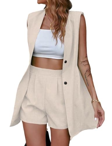 IDEALSANXUN Women's Sleeveless Linen Long Vest Cardigan Tops Spring Summer — Beige