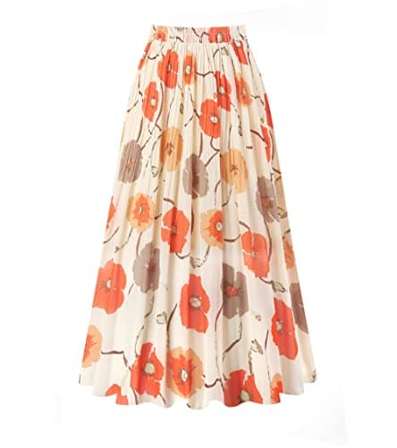 Chic Women's Chiffon Pleated A-Line Midi Skirt — Ivory Flower