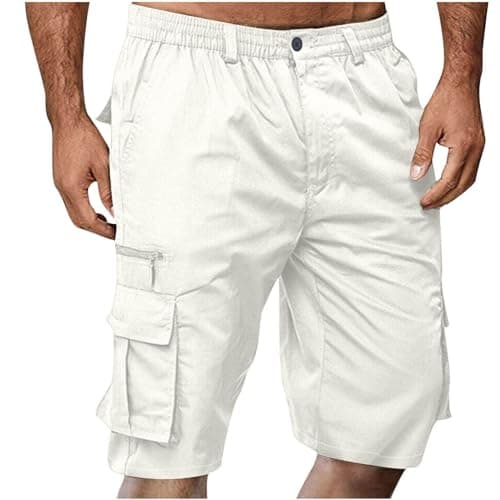 2024 Men's Elastic Waist Cargo Shorts Loose & Multi Pockets — A11_white
