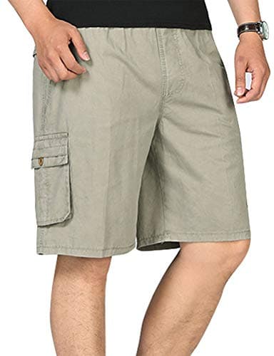 Men's Casual Cargo Shorts with Elastic Waist — Khaki