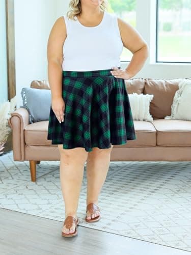 Moon Wood Plus Size High Waisted Mini Plaid Pleated Skirt
