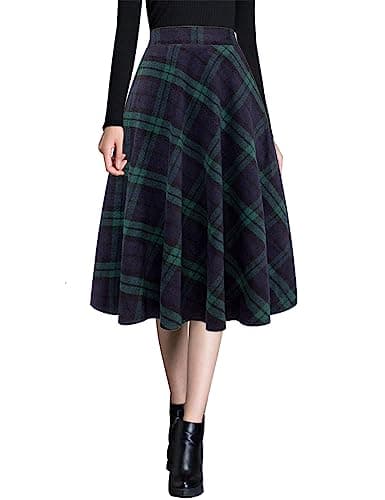 Ylingjun Warm Wool Midi Skirts for Winter Fall — Green