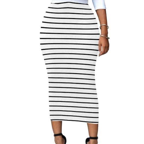 Lrady Women's High Waist Slim Maxi Pencil Skirts for Night Out Party — Stripes