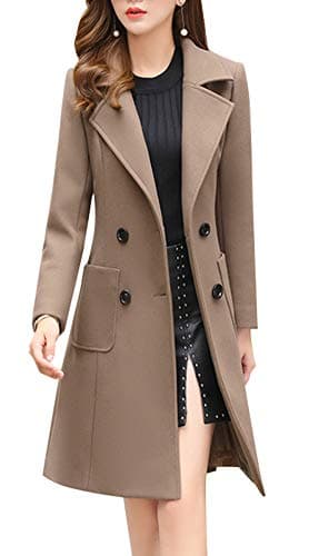 Chouyatou Women's Elegant Notched Collar Double Breasted Wool Blend Coat