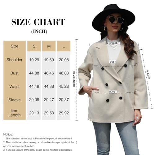 BEINF Women's Classic Double Breasted Wool Coat Safe Warm