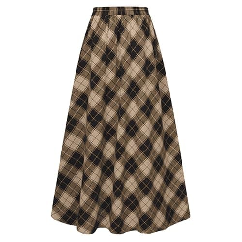 Elastic Waist A-Line Pleated Plaid Flared Skirt for Women