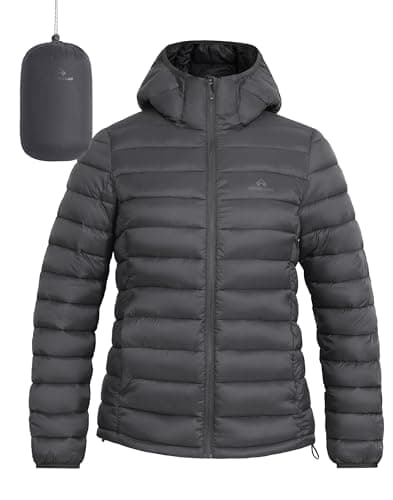 Women's Lightweight Water-Repellent Puffer Jacket with Hood for Pioneer Camp — Gray