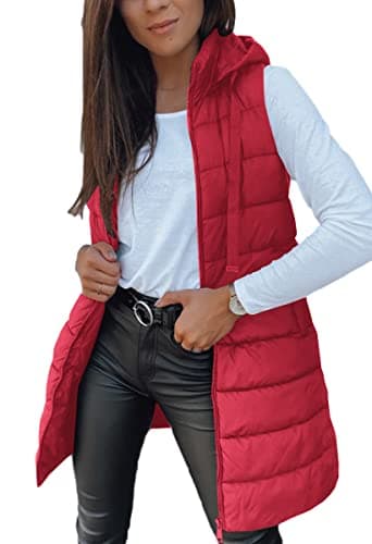 Women's Winter Hooded Puffer Vest — Red