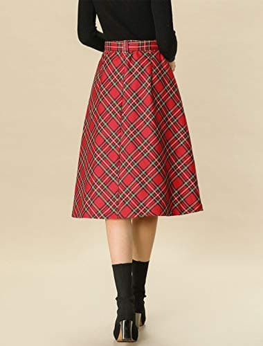 Allegra K Women's Vintage Tartan A-Line Midi Skirt