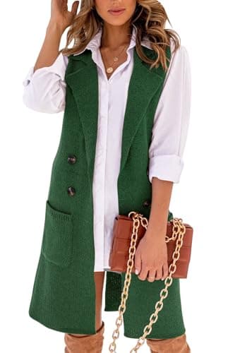 Women's Long Knit Sweater Vest for Fall and Winter — Green