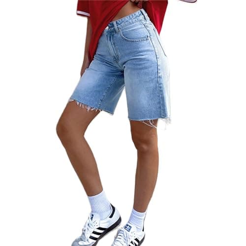 Raruxxin Women's Y2K Wide Leg Low Waist Cargo Jean Shorts with Pockets — M Azure