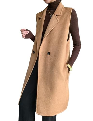 IDEALSANXUN Women's Long Wool Sleeveless Blazer Jacket — Camel