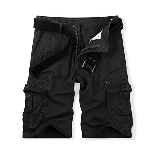 OCHENTA Men's Cargo Shorts with Zipper Pockets, Casual SummerOutdoor Work — Black