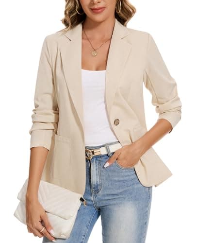 MINTLIMIT Women's Linen-Cotton Blazer Jacket with Pockets