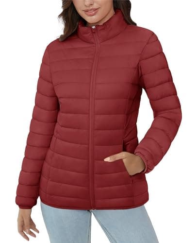 Women's Lightweight Quilted Puffer Jacket with 4 Pockets — Deep Orange