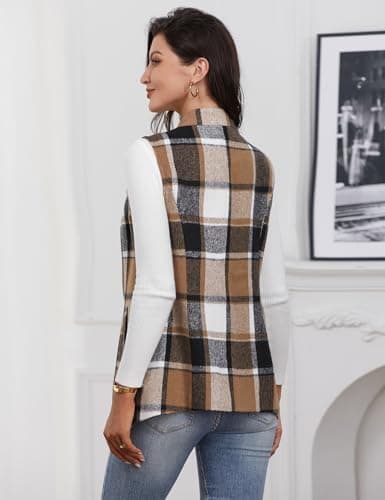 Plaid Wool Vest for Women: Casual Fall/Winter Sleeveless Blazer