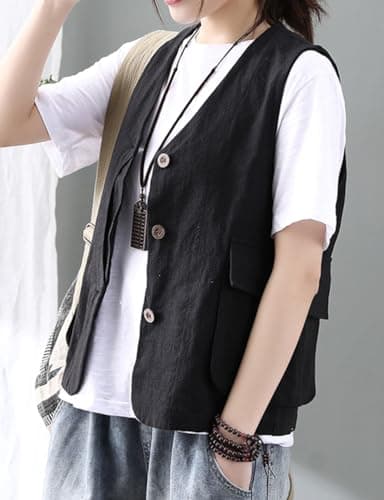 Womens Linen Sleeveless Blazer Jacket