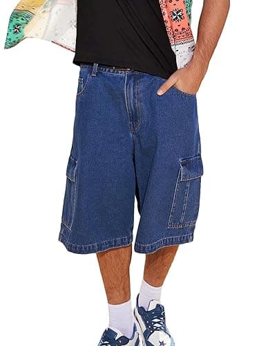 Floerns Men's Baggy Jorts Denim Shorts with Cargo Pockets — A Medium Blue