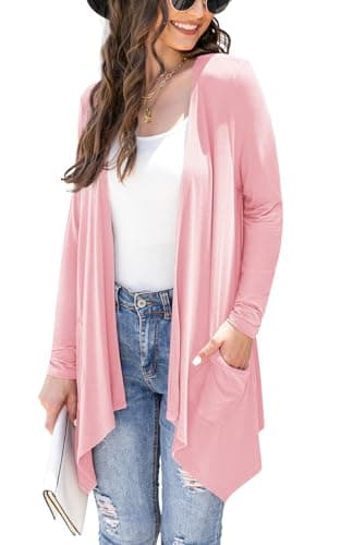 Veryoung Women's Lightweight Floral Long Sleeve Cardigan with Pockets — A07-pink