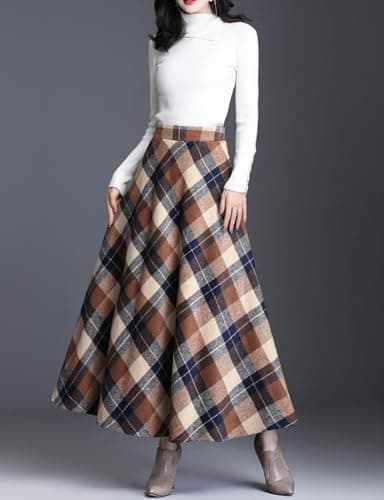 SUNYUESTAR Women's Warm Elastic Waist Wool A-Line Pleated Winter Skirt