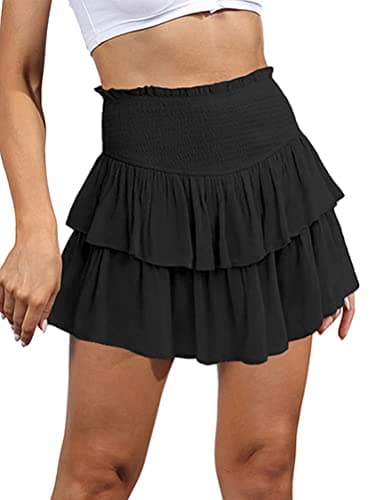 2024 Women's Ruffle Mini Skirt A-Line Pleated Cute Style — Black