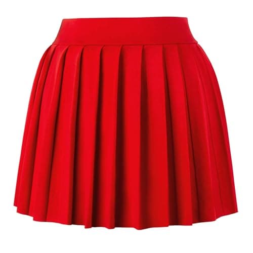 COOUFE Women's Sexy Pleated Mini Skater A-line Skirt — Red