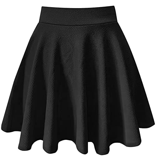 PUKAVT Women's A-Line Mini Flared Stretchy Skater Party Skirt — Black