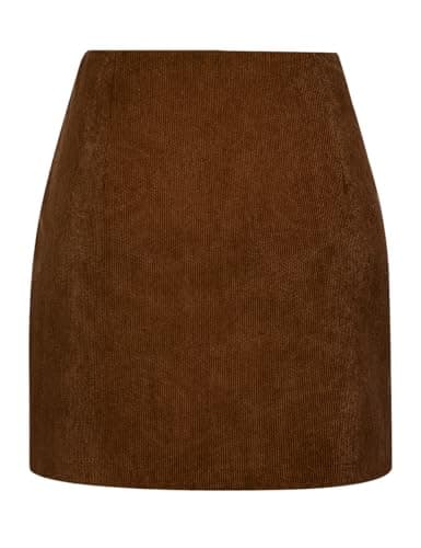 IDEALSANXUN High-Waisted Knee-Length Corduroy Skirt for Women — Coffee