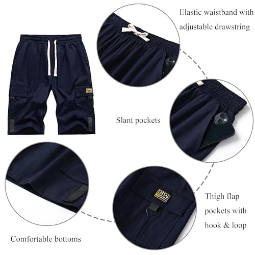 VTUAOL Men's Cargo Shorts with Elastic Waist and Multiple Pockets