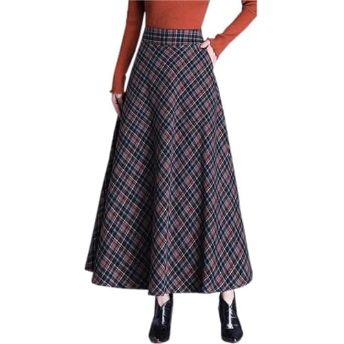 SANGTREE Women's High-Waist Flared Tartan Wool Skirt — Purple