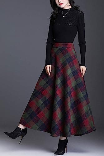 Vintage High Waist Plaid A-Line Maxi Skirt for Women
