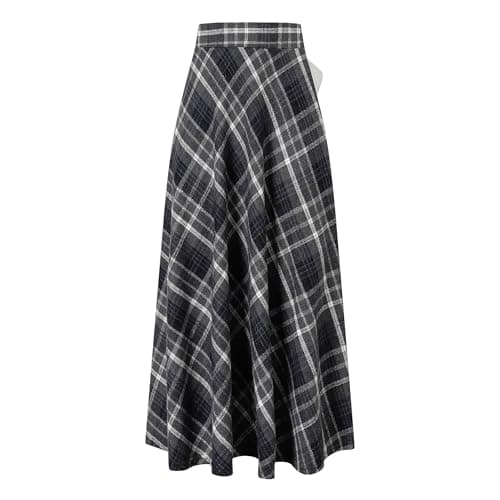SANGTREE Women's High-Waist Flared Tartan Wool Skirt — Blue