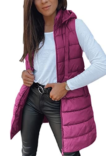 Women's Winter Hooded Puffer Vest — Fuchsia