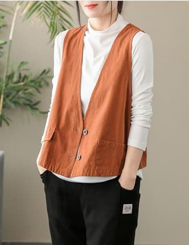 ULEMON Linen V-Neck Waistcoat for Women Light & Casual